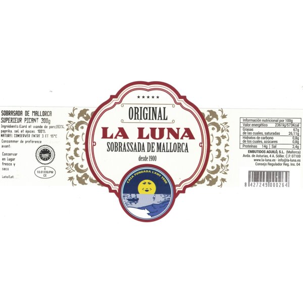 Sobrasada de Mallorca Picante La Luna, 300g