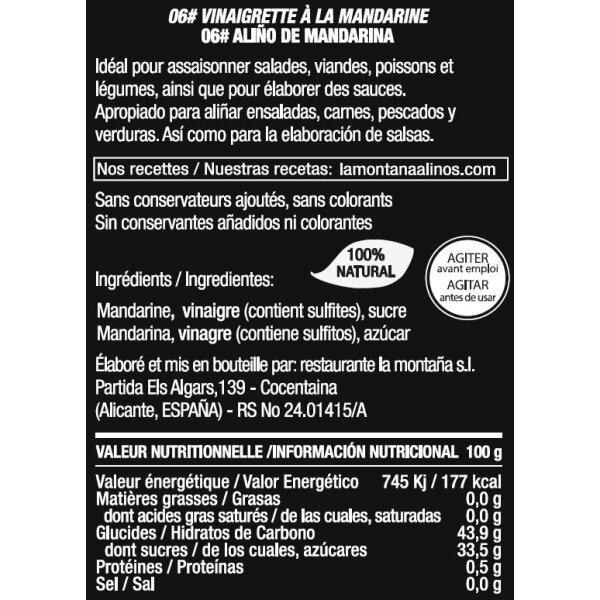 Dressing Mandarina (Mandarine) La Montana Alinos, 250ml