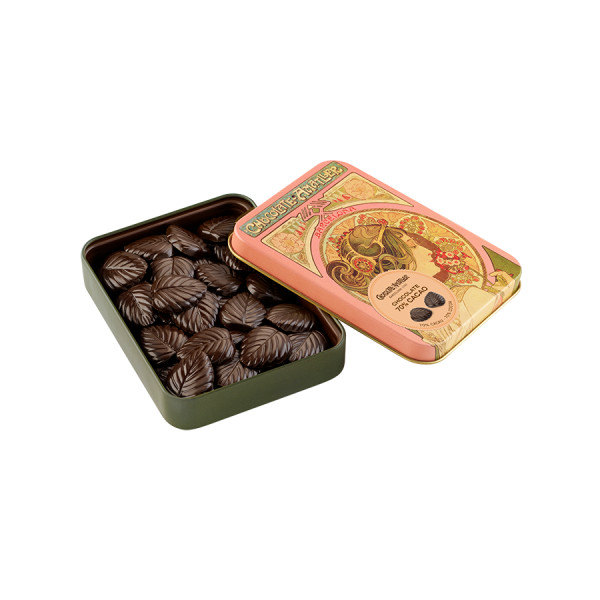 Hojas Finas 70% Cacao Noir in dekorativer Blechdose Chocolate Amatller, 60g