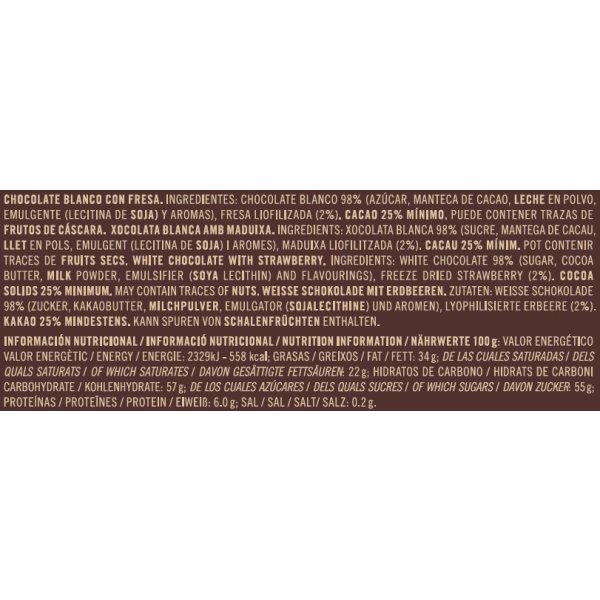 Hojas Finas Weisse Schokolade mit Erdbeere in dekorativer Blechdose Chocolate Amatller, 60g