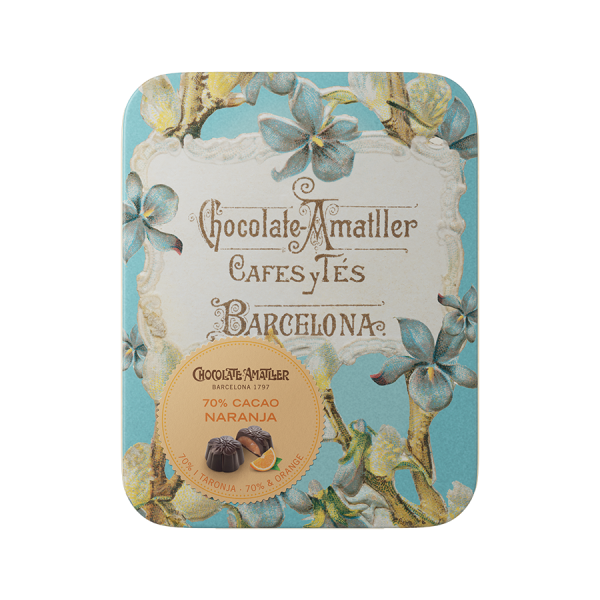 Flor de Naranja in dekorativer Blechdose Chocolate Amatller, 72g