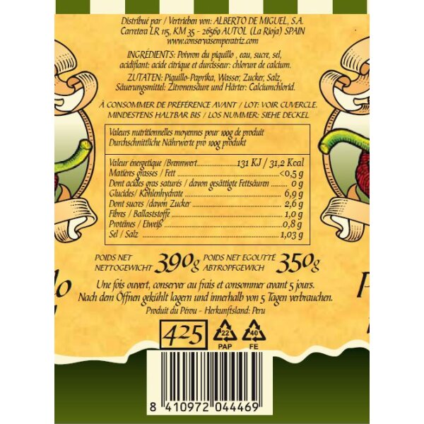 Geröstete Paprika Pimientos del Piquillo18/22 Stk. in Dose, 390g Emperatriz