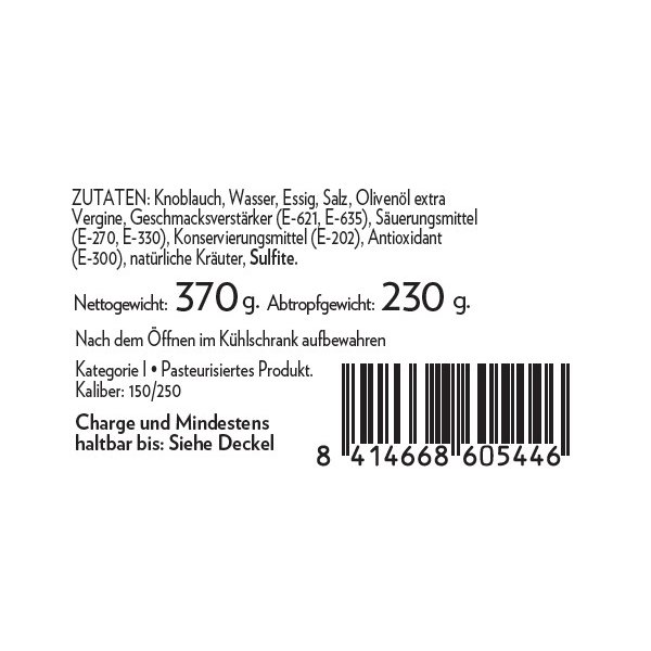 Feinster marinierter Knoblauch aus Spanien José Lou, 370g/250g