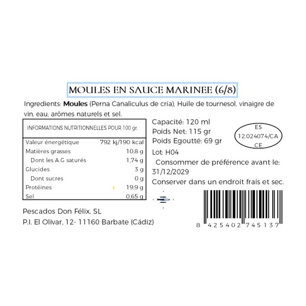 Mejillon gigante Riesen-Miesmuscheln Felisa Gourmet 4/6 Stk., 115g