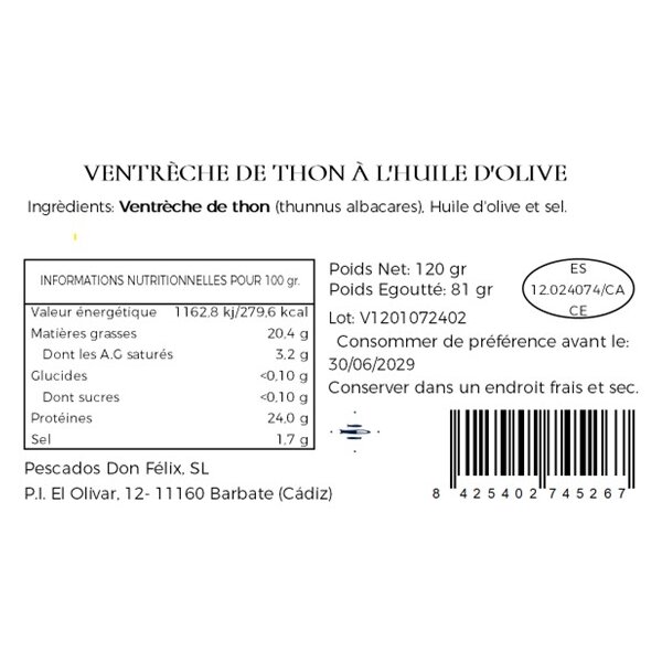 Atun Ventresca Bauchfleisch vom Thunfisch Felisa Gourmet, 120g
