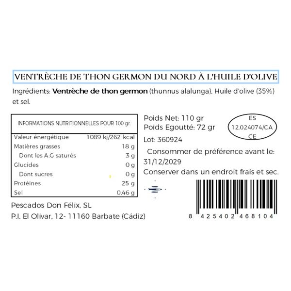 Bonito Ventresca Bauchfleisch vom weissen Thunfisch Felisa Gourmet, 110g