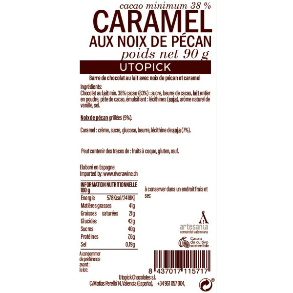 Milchschokolade mit Pekannüssen Caramel Utopick, 80g