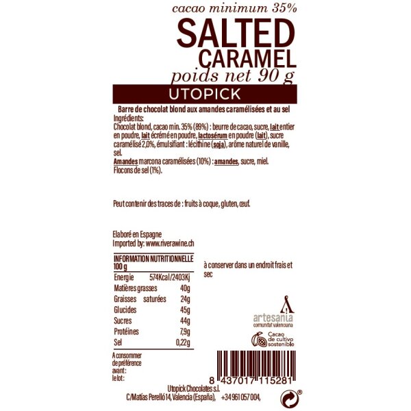 Schokolade Salted Caramel mit Mandeln Utopick, 80g