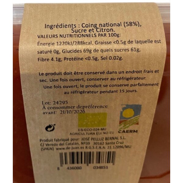 Dulce de Membrillo Quittenpaste BIO De Juan, 240g