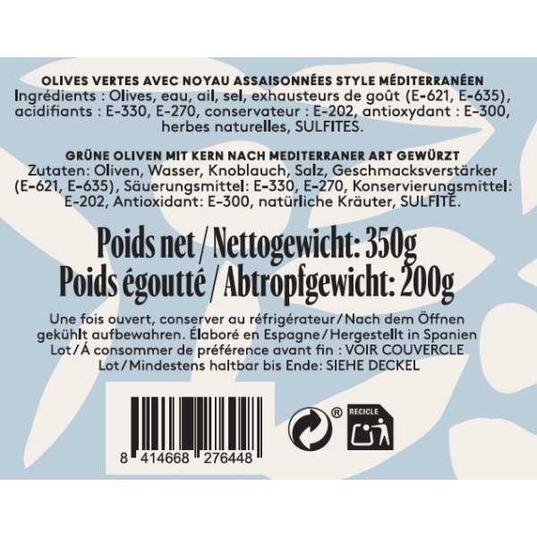 Oliven gewürzt Estilo Mediterraneo AUTENTICO, 350/200g